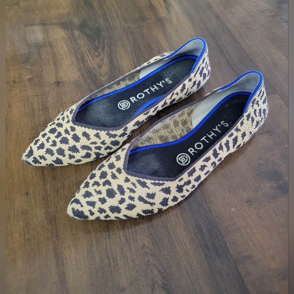 Rothy’s The Point Leopard Print Pointed Toe Flats Size 7.5 Tan and Black